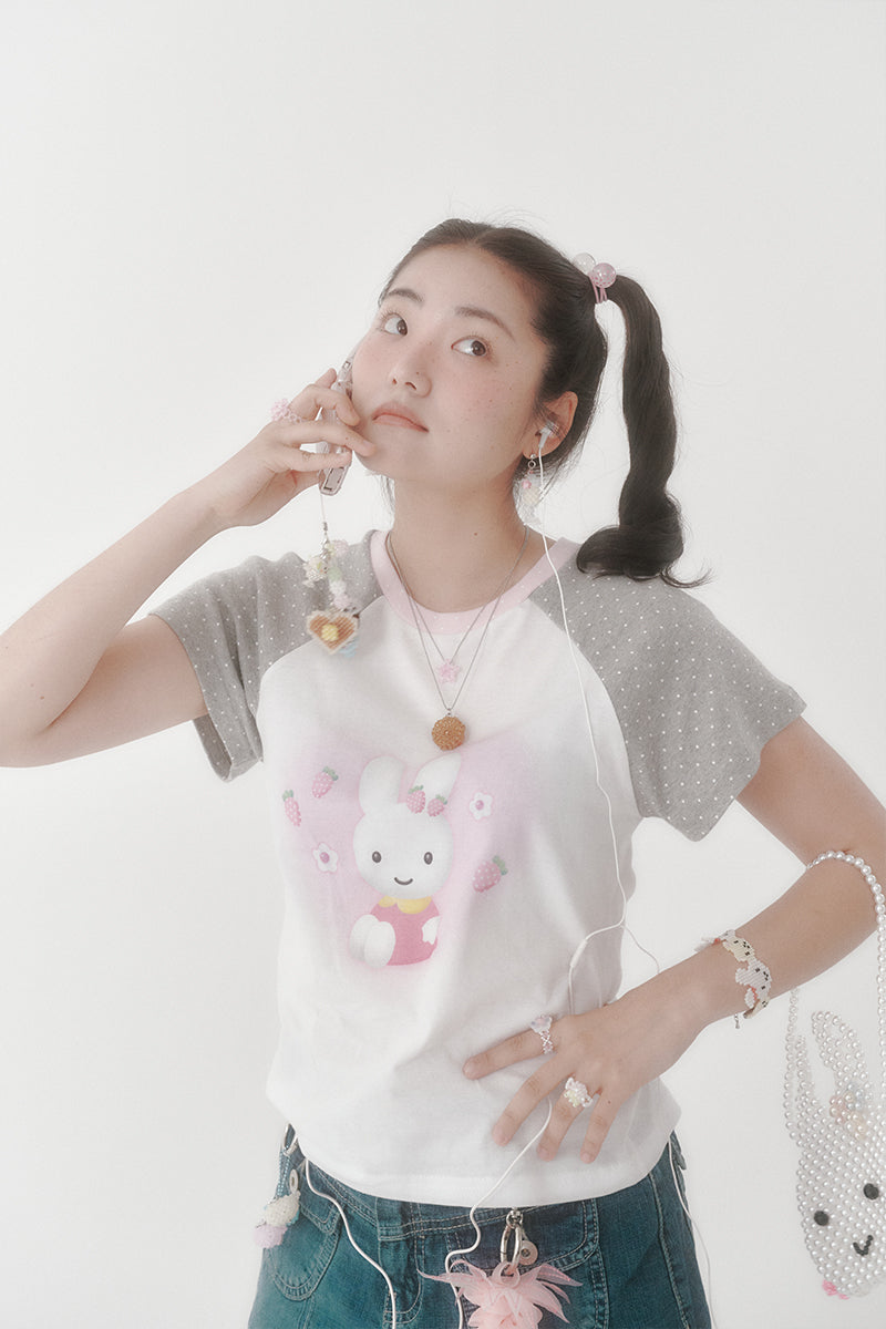 [X YOUNGART] Strawberry Seed Dot KIDDY Raglan T-Shirt