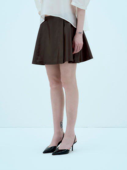 [ARIK.] [25SS] ALKES Panel flare skirt Umber Brown