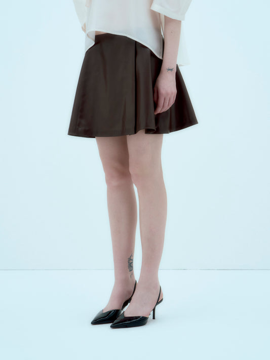 [ARIK.] [25SS] ALKES Panel flare skirt Umber Brown