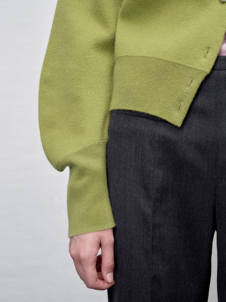 【ARIK. アリク AW】Asellus volume sleeve knit cardigan Pea Green