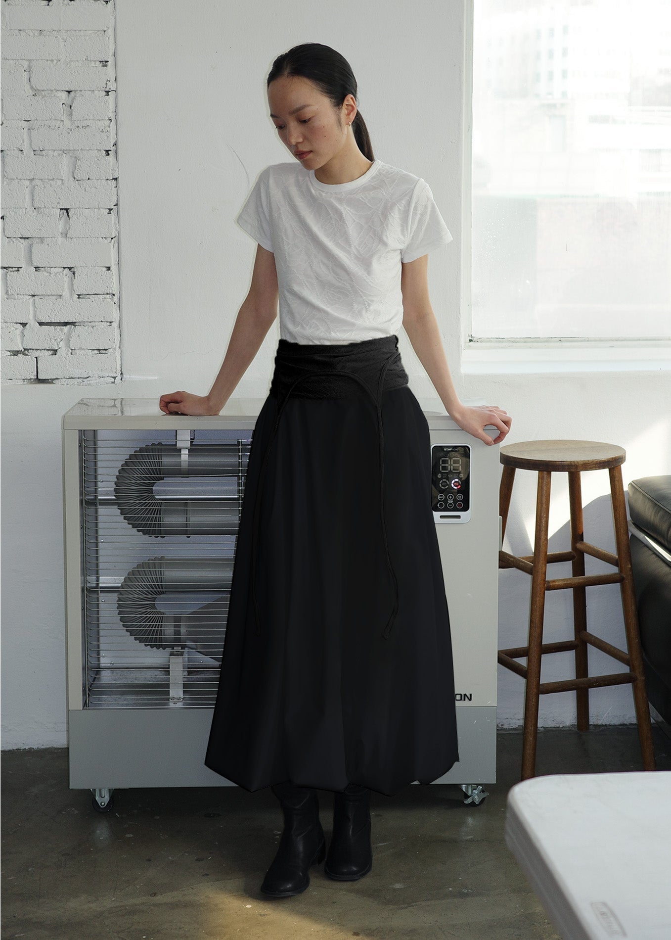 BALLOON MAXI SKIRT -BLACK
