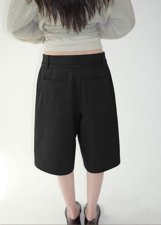 LINE BELT HALF PANTS - BLACK