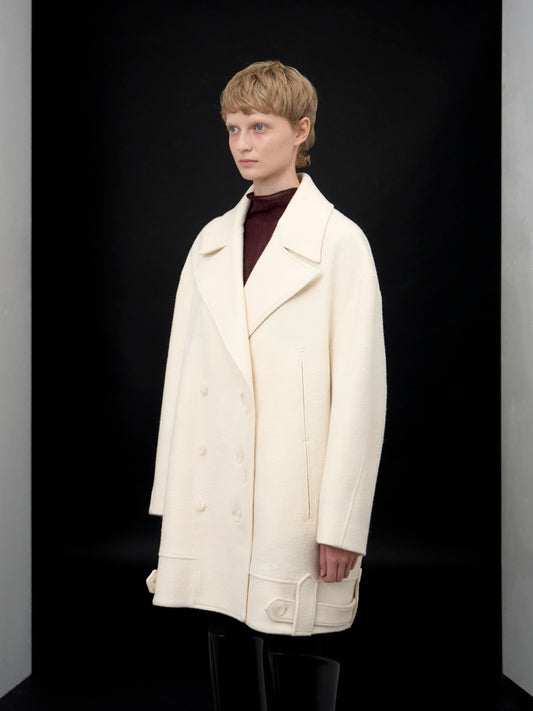 [ARIK. AW] Anser boucle oversized pea coat Rice
