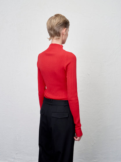 [ARIK. AW] MINCHIR lettuce edge high neck knit top Red