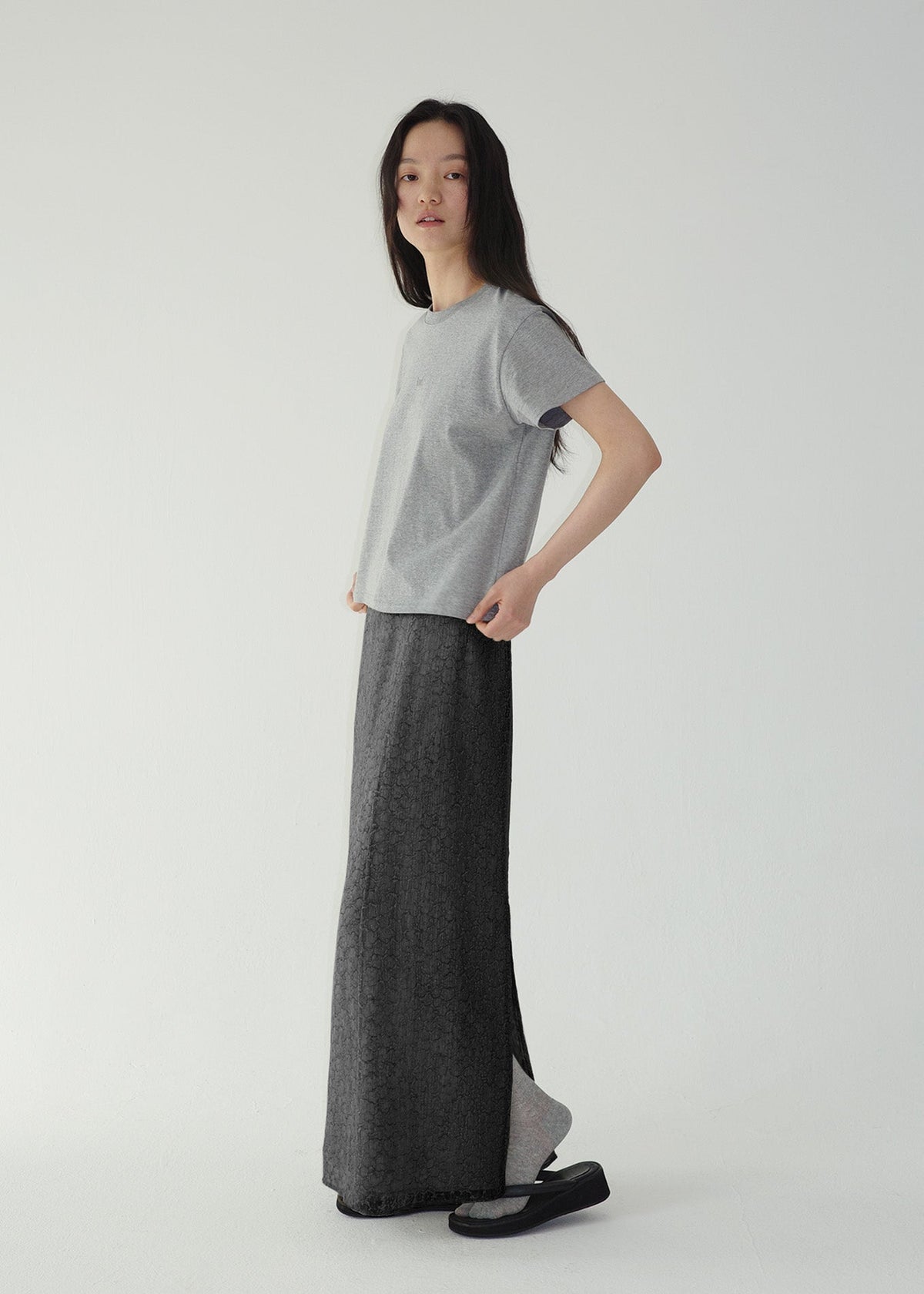 BABY FLOWER SKIRT -CHARCOAL