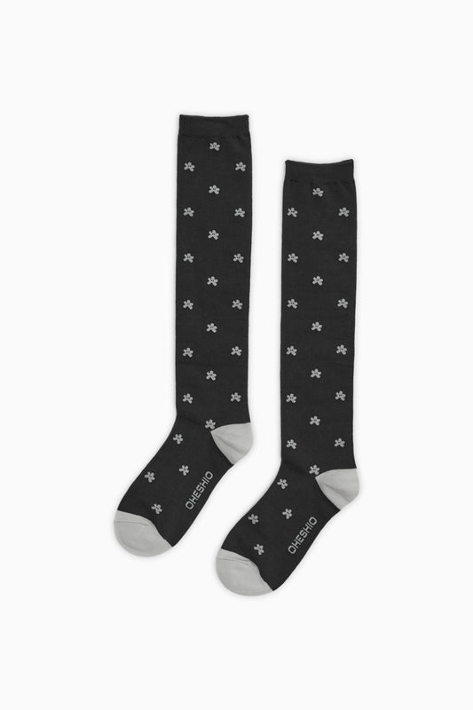 FLORAL KNEE SOCKS, CHARCOAL