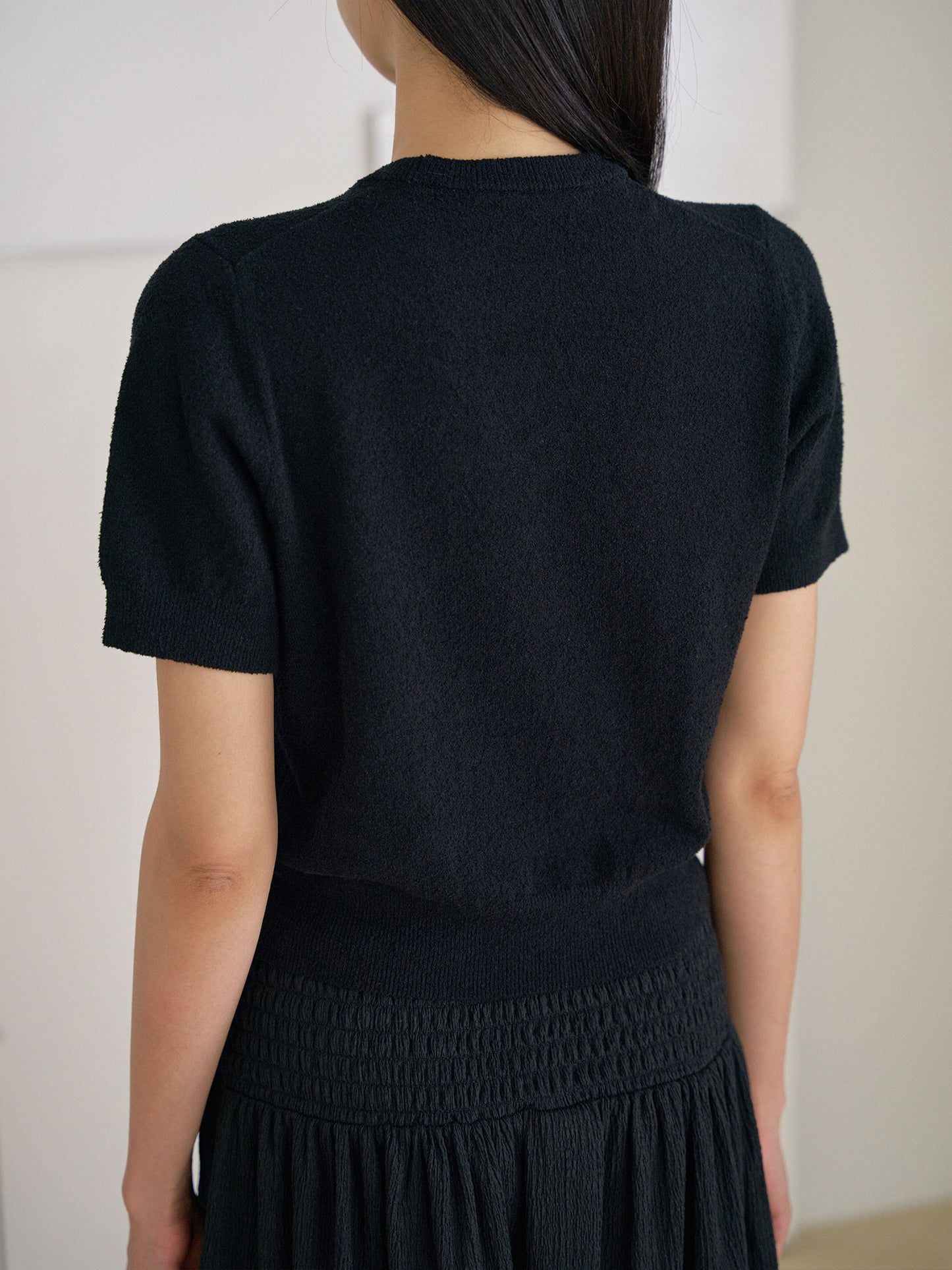 Boucle Round Half Sleeve - Black