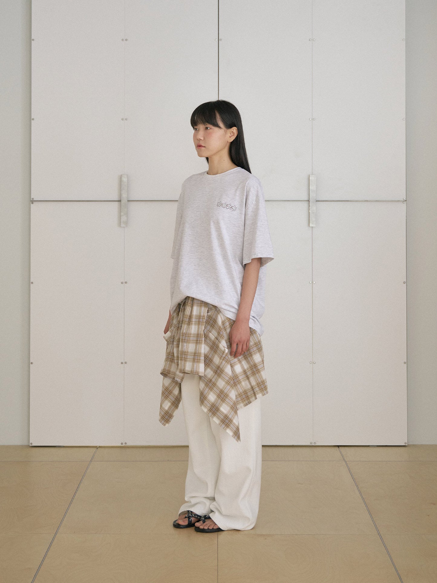 Flower Printing Short Sleeve - Light Gray
