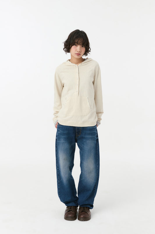 [9/16予約配送] FLORAL BUTTON HOODED LONG SLEEVE, IVORY
