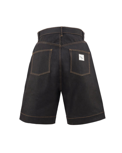 LOT.06 DOUBLE KNEE DENIM SHORTS -BLACK