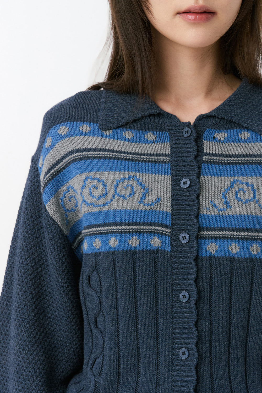 SNAIL GRAPHIC KNIT CARDIGAN, NAVY