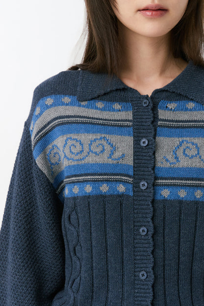 SNAIL GRAPHIC KNIT CARDIGAN, NAVY