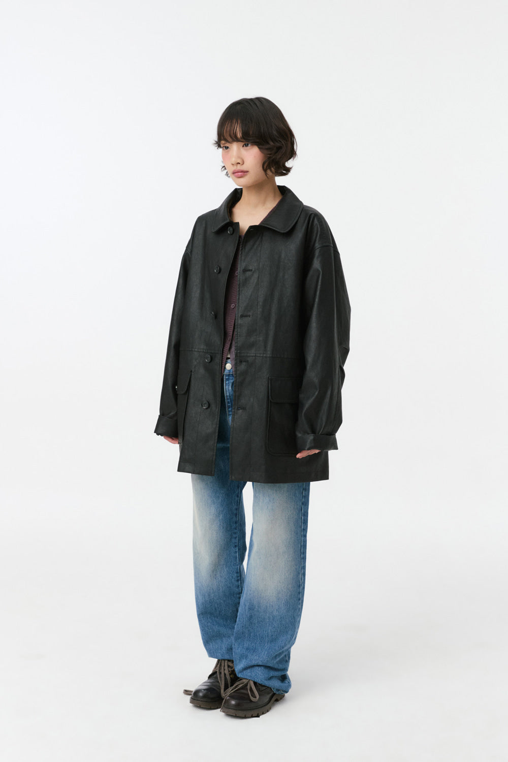 SIGNATURE LABEL VEGAN LEATHER JACKET, BLACK