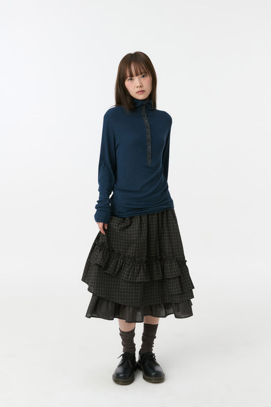 BUTTON SLIM LONG SLEEVE, NAVY