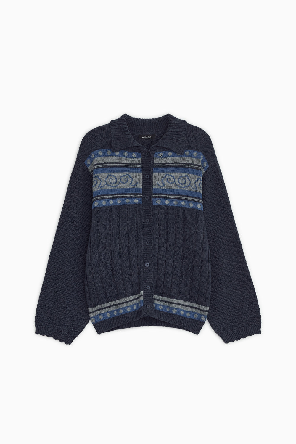 SNAIL GRAPHIC KNIT CARDIGAN, NAVY