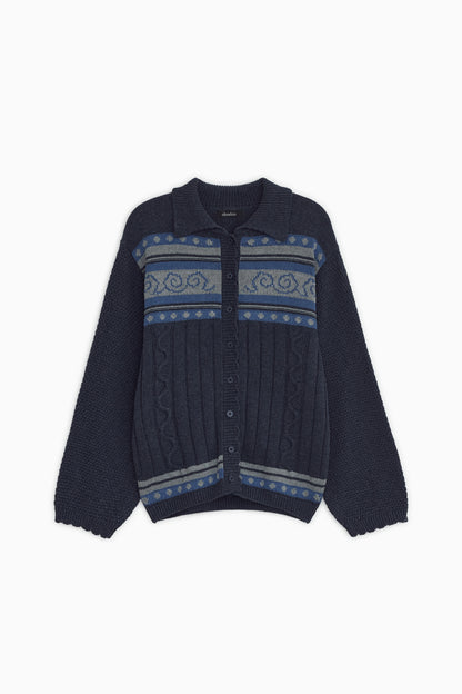 SNAIL GRAPHIC KNIT CARDIGAN, NAVY