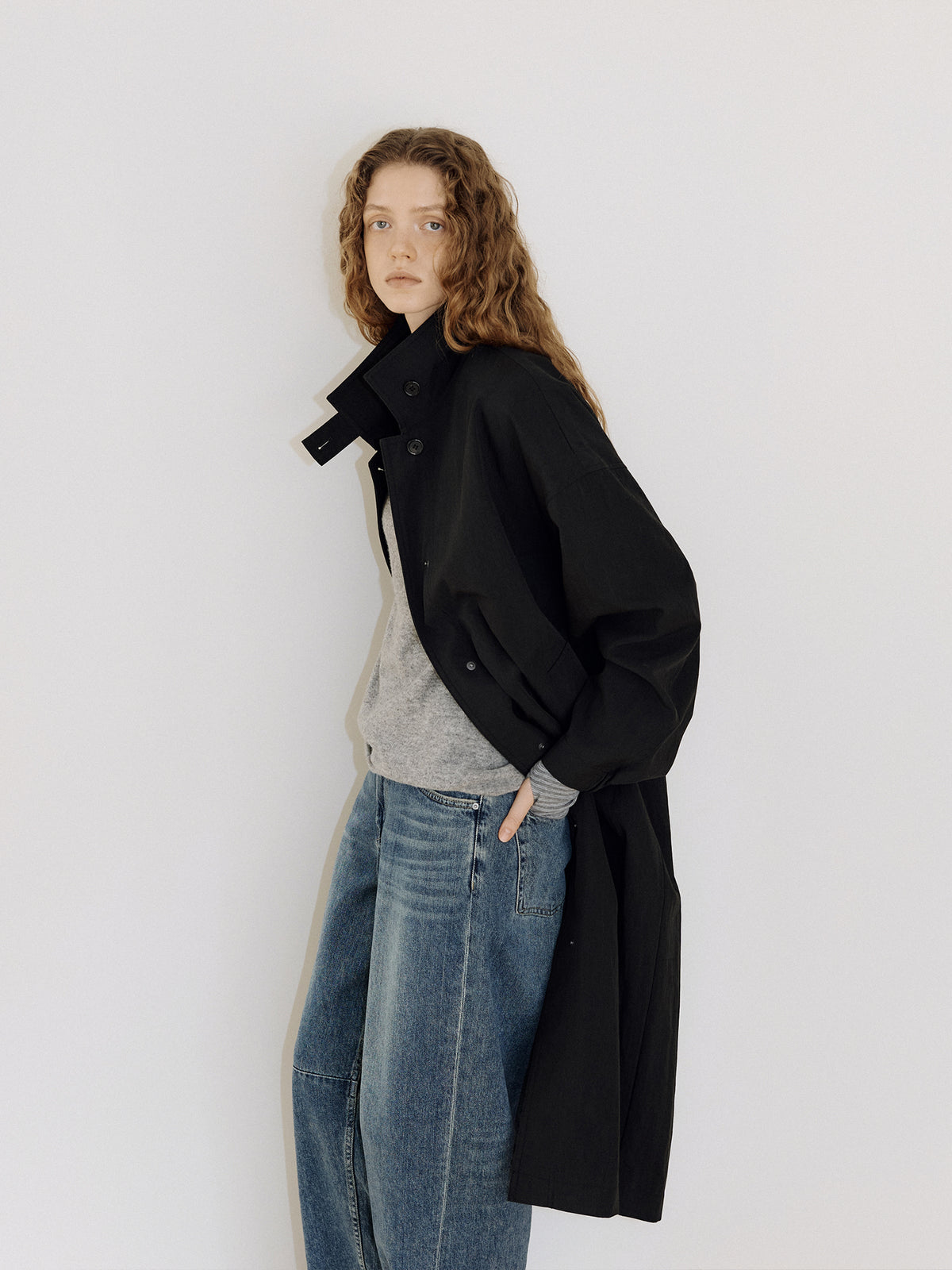 High Neck Trench Coat - Black 4