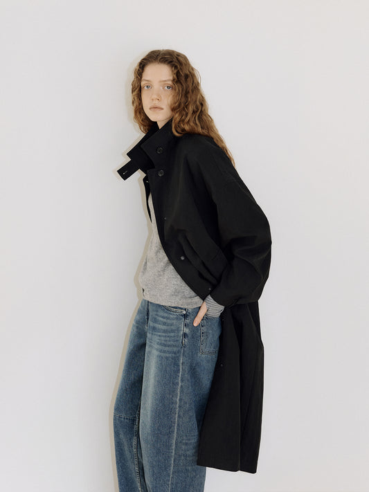 High Neck Trench Coat - Black 4