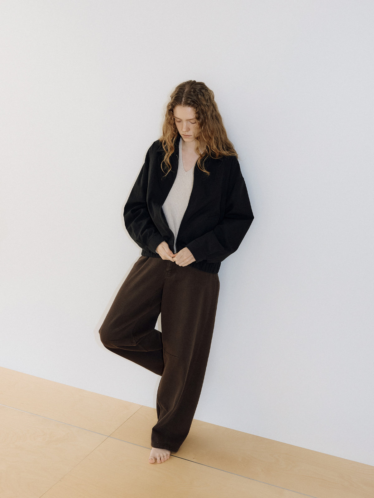 Cotton Twill Curved Pants - Brown 5