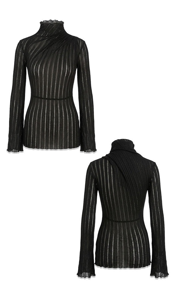 See-through turtleneck T-shirts Black (Ver. SS)