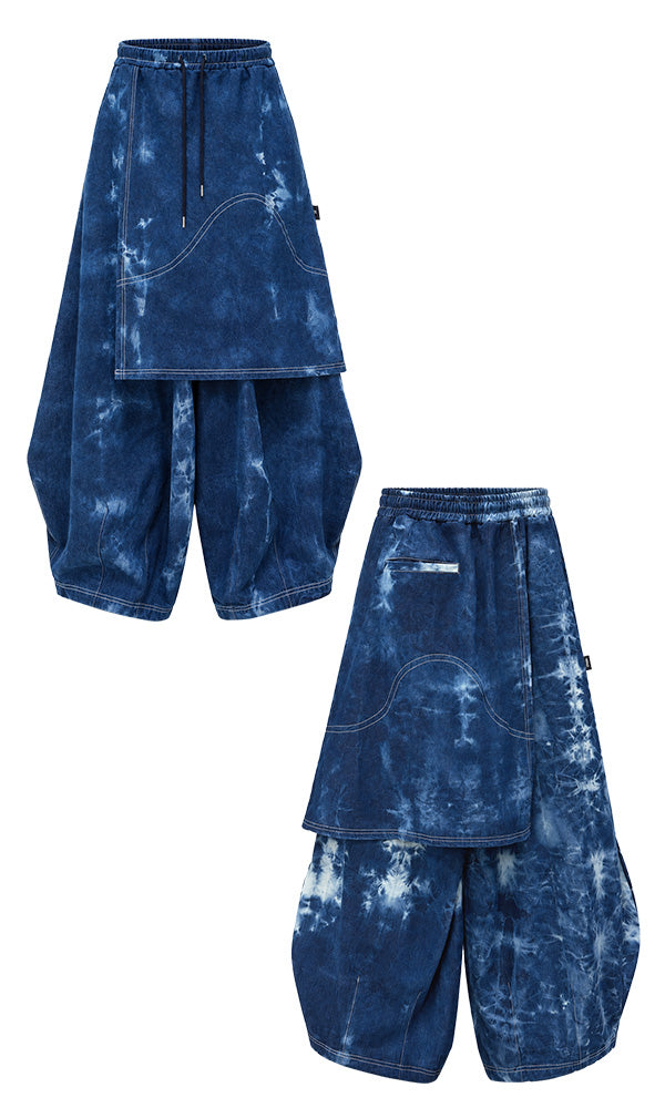 Reculer Pipe dyed denim skirt pants(ブルー) 商品画像4/5