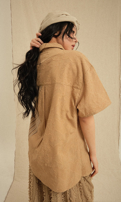 Ethnic Coloring Open Collar Shirt Beige (Ver. 26ss)