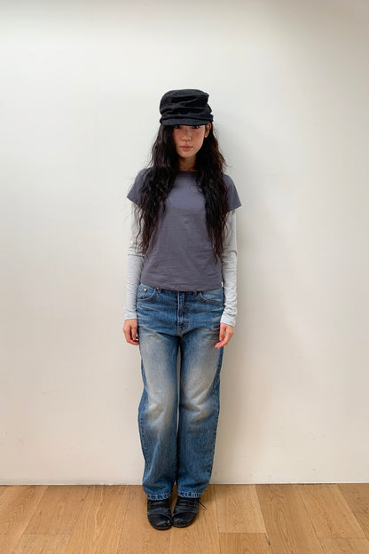 FLORAL LABEL LAYERED T-SHIRT, CHARCOAL
