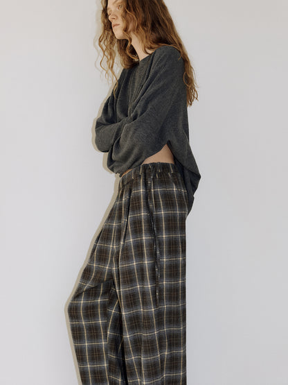 Side String Check Pants - Khaki 2