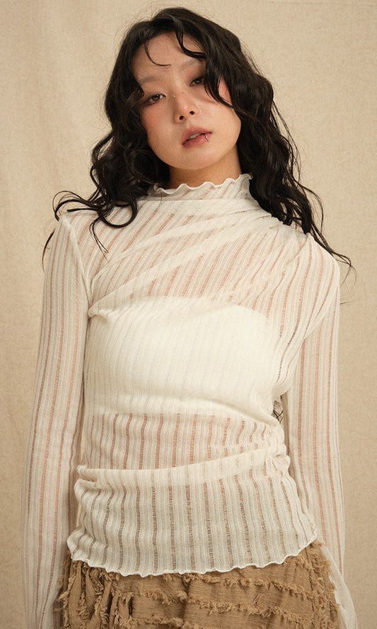 See-through turtleneck T-shirts Ivory (Ver. SS)