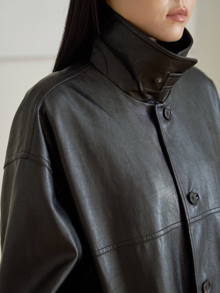 Standard Leather Half Coat – Black