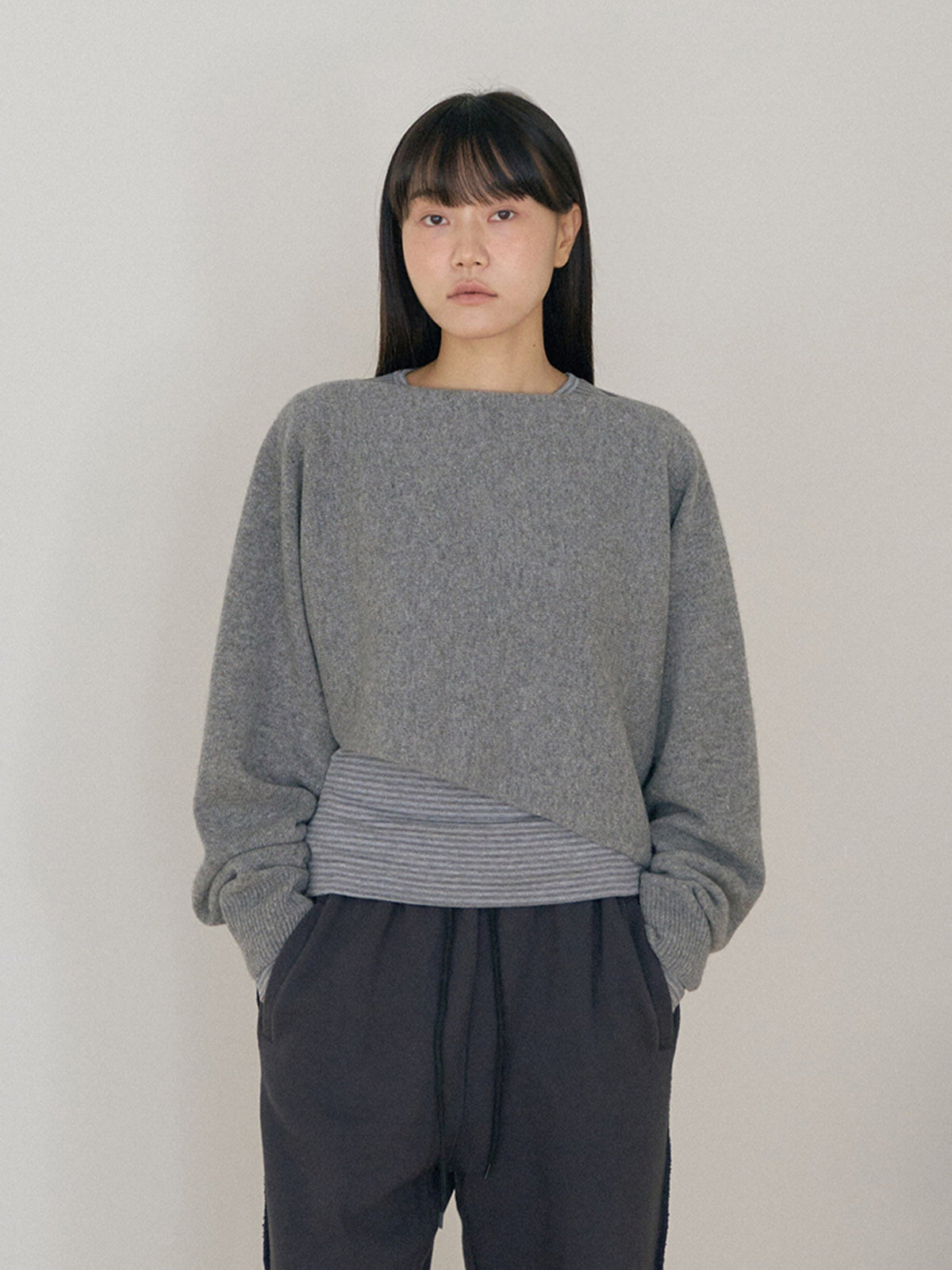Unbalanced Boat Neck Pullover - Gray 1