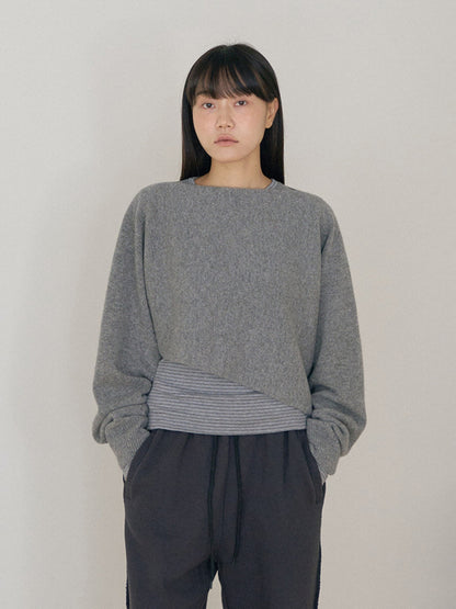 Unbalanced Boat Neck Pullover - Gray 1