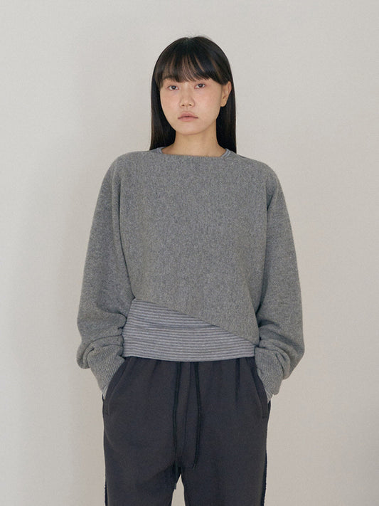 Unbalanced Boat Neck Pullover - Gray 1