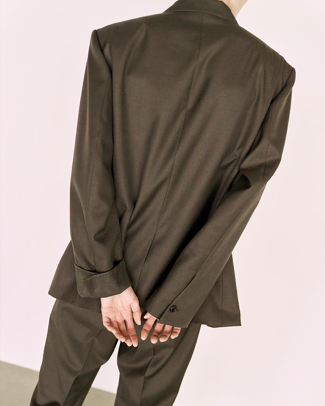 Leather Reveal Sleeve Wool Blazer_Khaki Brown