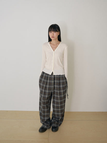 Wave V-neck Rib Cardigan - Cream 2