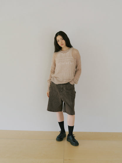 Mohair Punching Pullover-Ivory