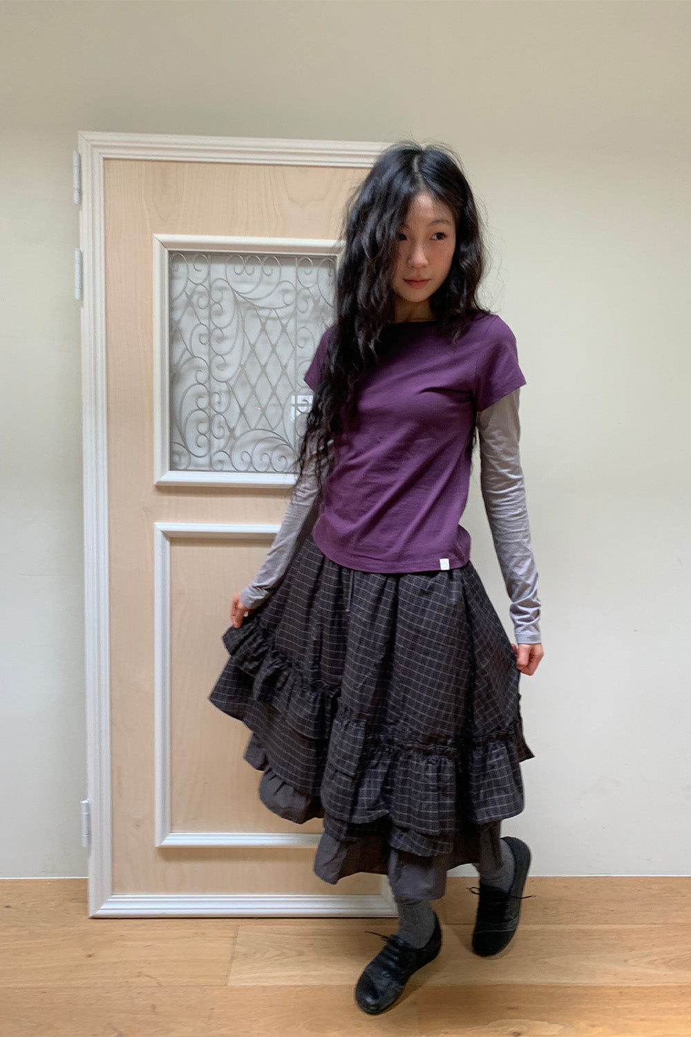 FLORAL LABEL LAYERED T-SHIRT, PURPLE