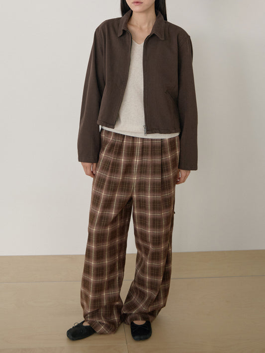Cotton Twill Crop Jacket - Brown 3