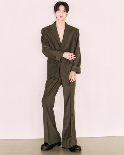 Choke Pocket Wool Flare Slacks_Khaki Brown