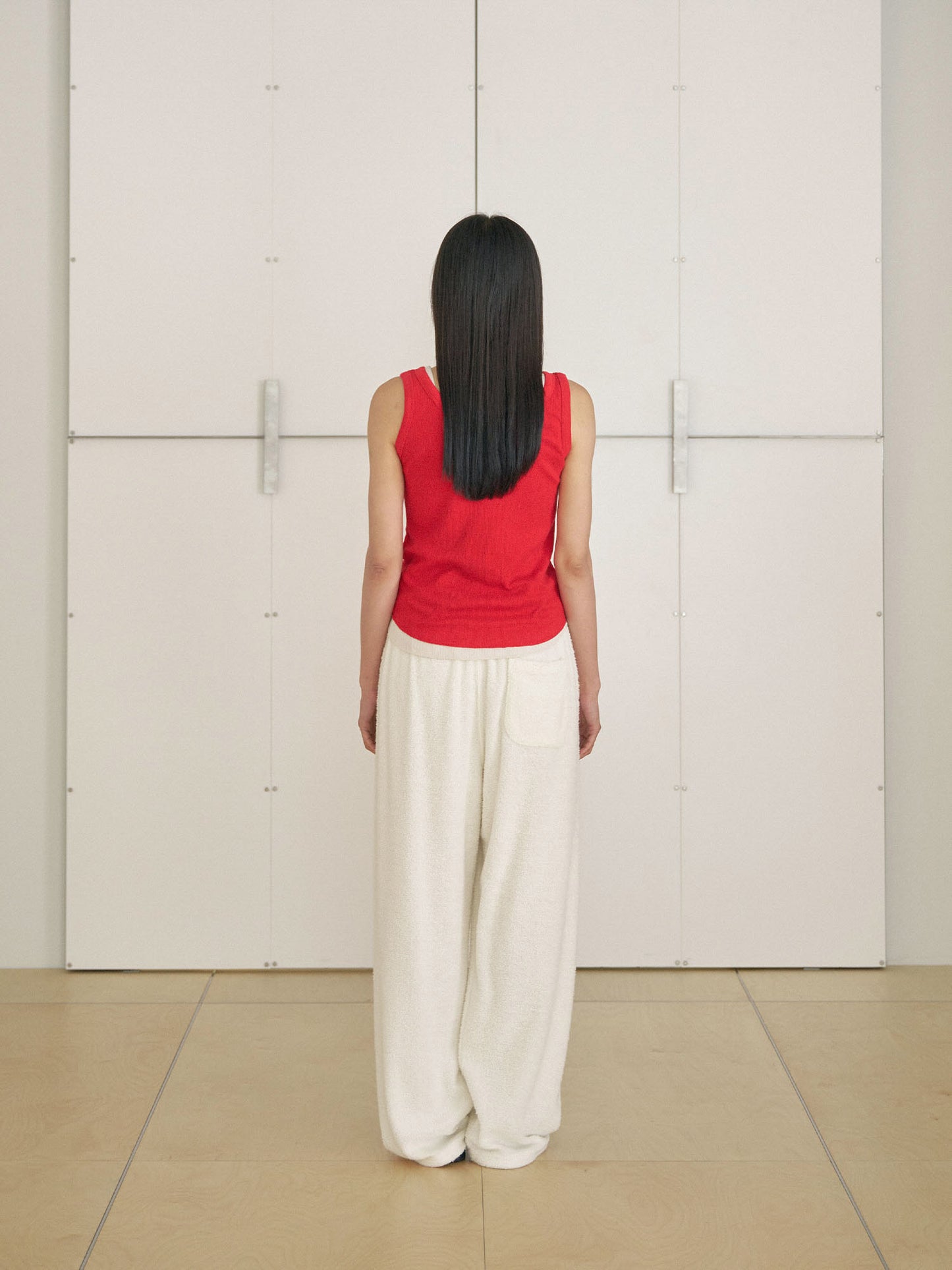 Waffle Button Sleeveless - Red