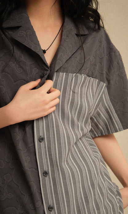 Ethnic Coloring Open Collar Shirts Grey (Ver. 26ss)
