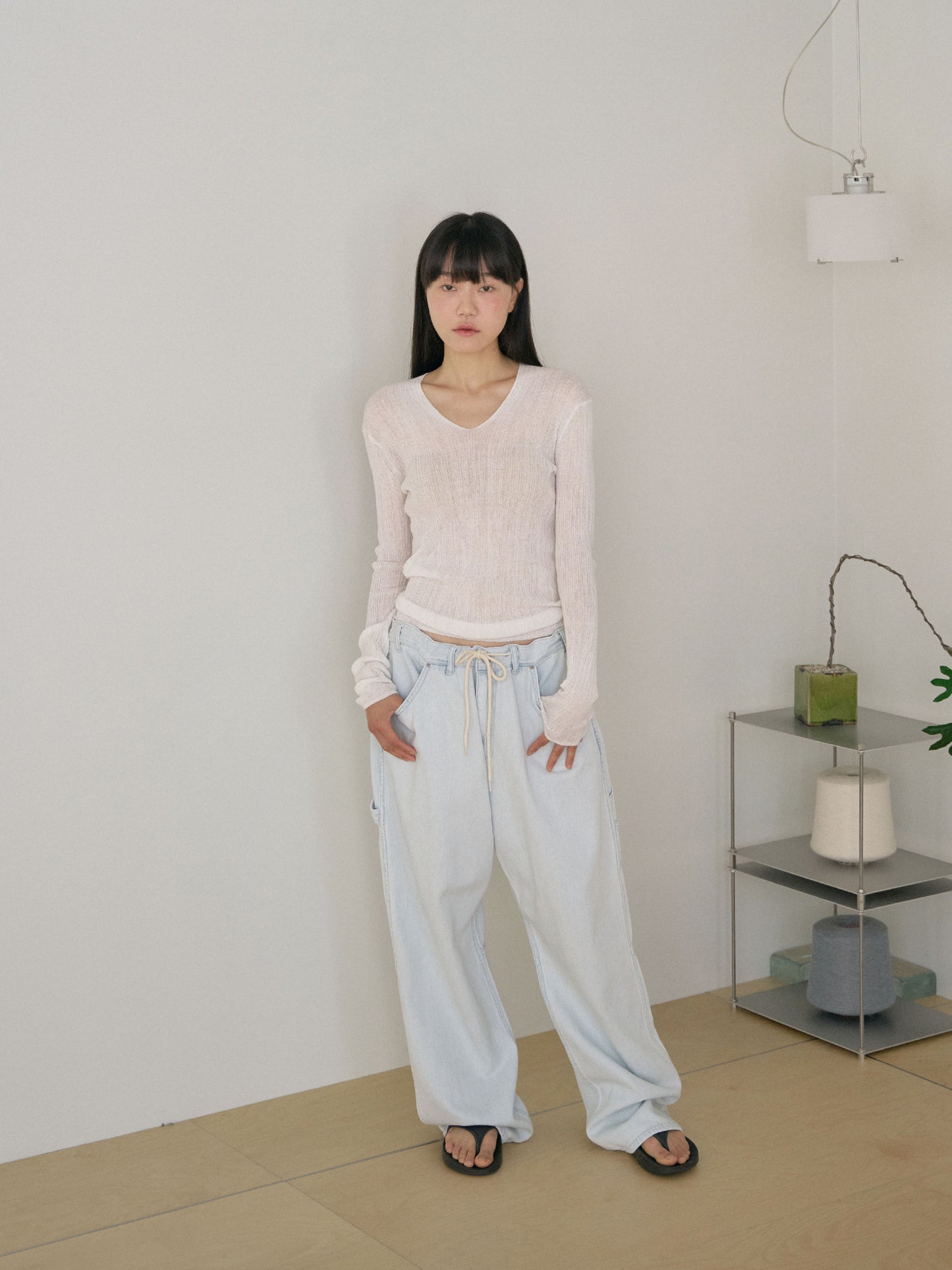 Multi Rib V-neck Pullover - Ivory