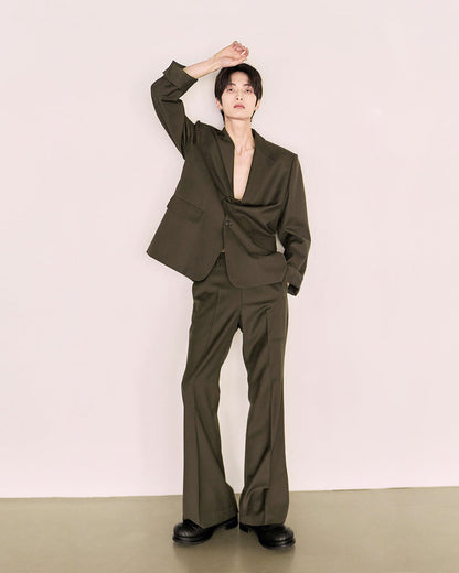 Choke Pocket Wool Flare Slacks_Khaki Brown