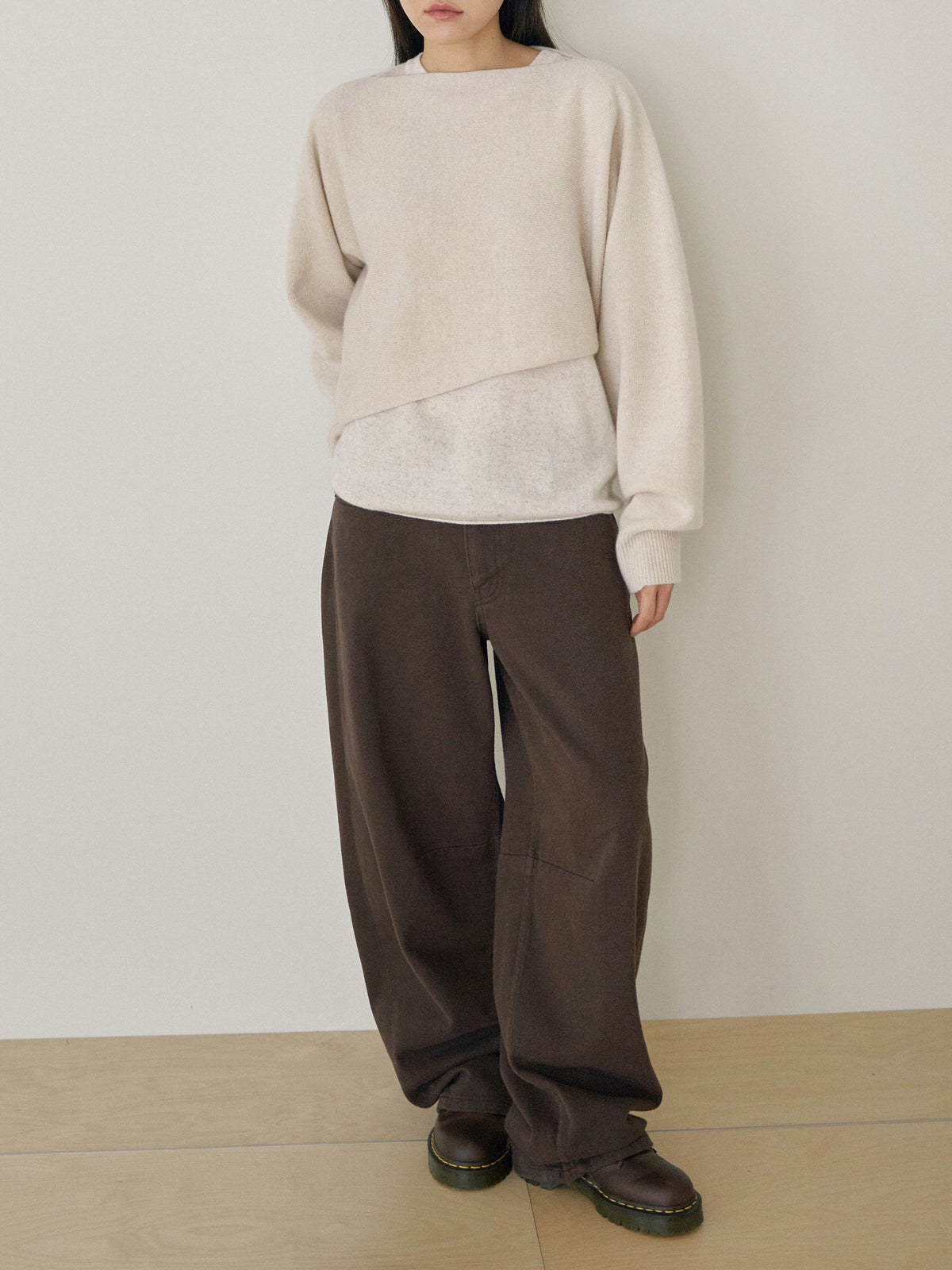 Unbalanced Boat Neck Pullover - Oatmeal 4