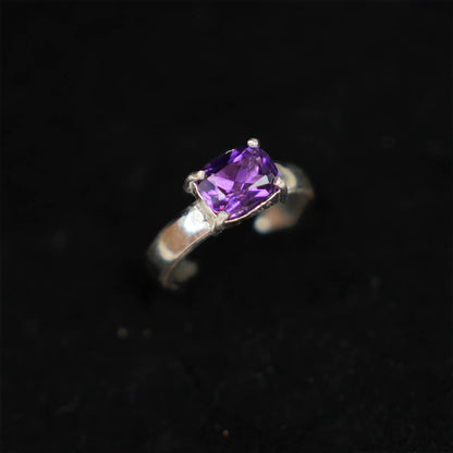 [SUMMER TAG SOL] Amethyst Prong Facet 925 Silver Ring