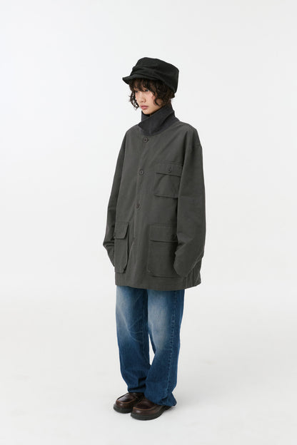 REVERSIBLE FLORAL COTTON JACKET, CHARCOAL