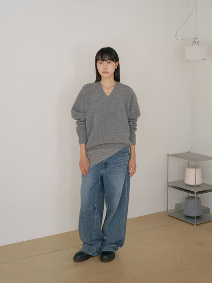 Wool V-neck Raglan Pullover - Gray 5