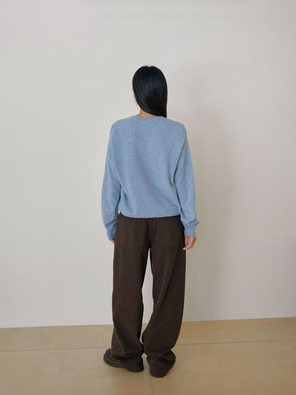 Cashmere Blend V-neck Pullover - Blue 11