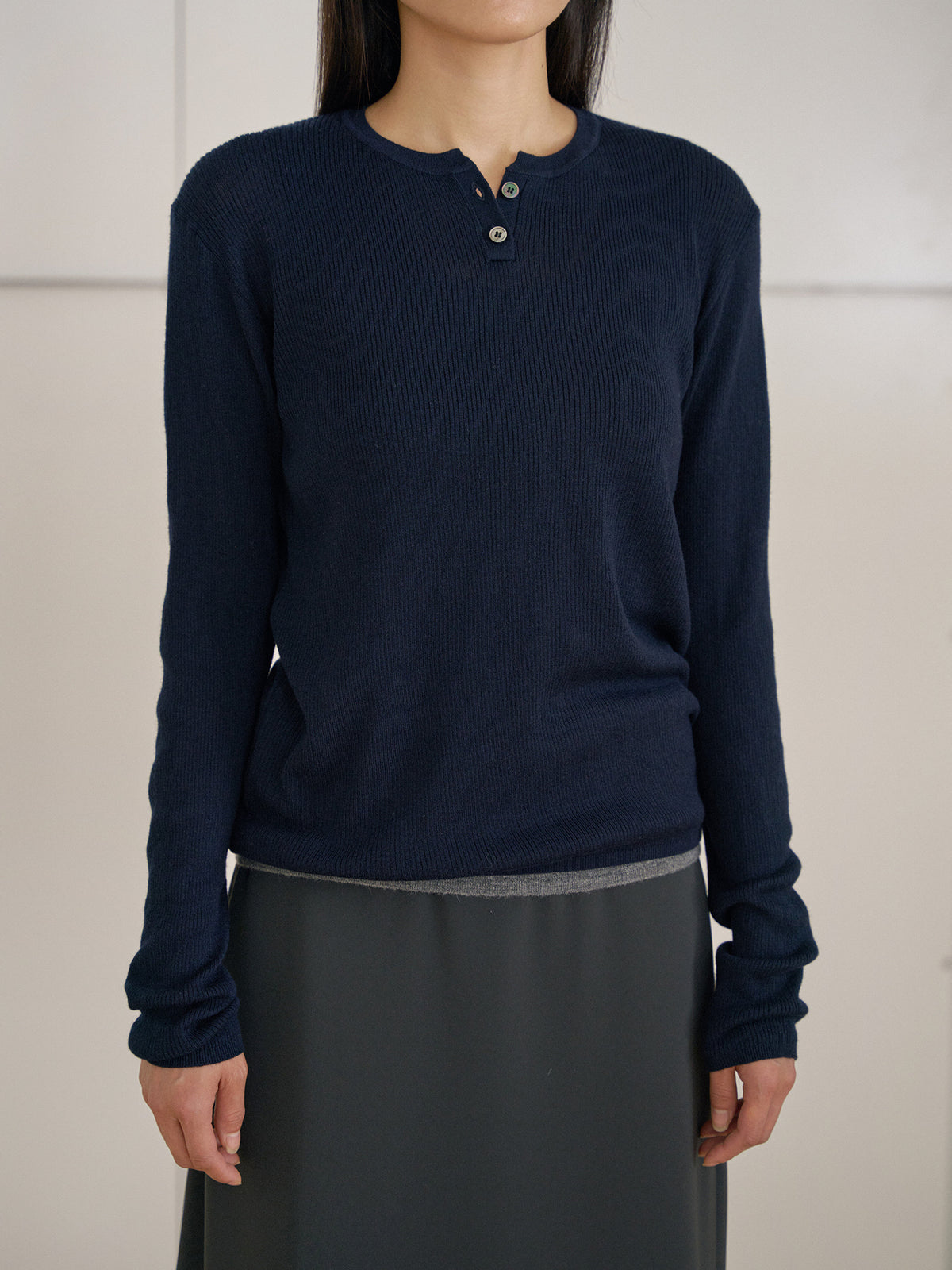 Henley Neck Pullover - Navy 8