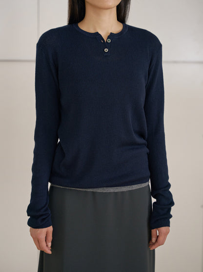 Henley Neck Pullover - Navy 8